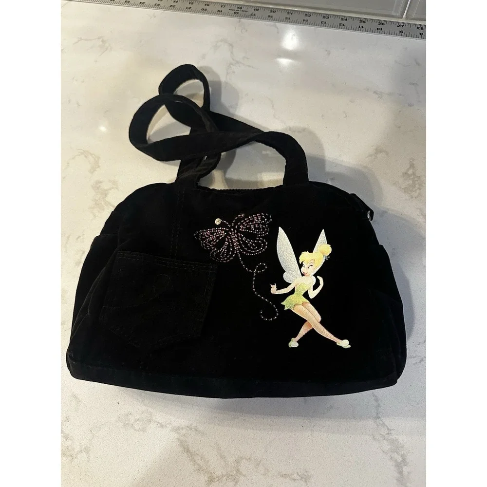 Disney Tinker Bell shoulder bag vintage Y2K black velvet Rhinestone Butterfly
